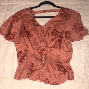 Pink floral bohemian blouse